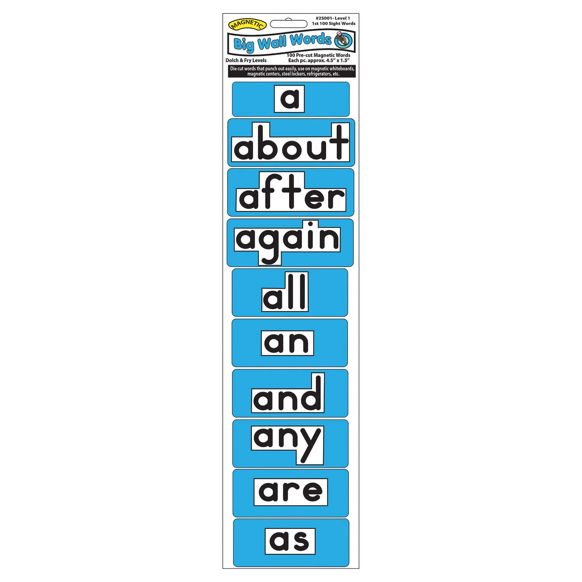 Ashley Productions 1.5" x 4.5" Turquoise Magnetic Big Wall Words, Level 1
